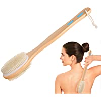 URAQT Cepillo de Ducha- Natural Cerdas Cuerpo Cepillo con Mango Largo- Cepillo de Baño de Mano para Masaje Exfoliar…